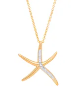 Diamond Accent Starfish Pendant 18" Necklace in Gold Plate