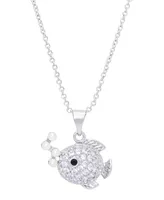 Simulated Pearl Cubic Zirconia Fish Pendant 18" Necklace in Silver Plate