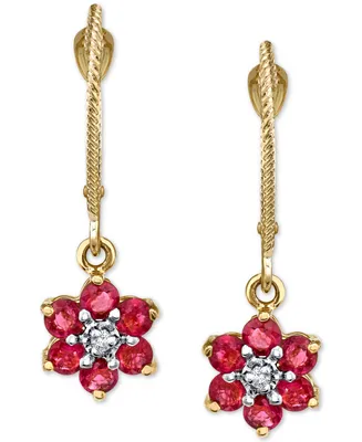 Ruby (1-1/5 ct. t.w.) & Diamond Accent Floral Drop Earrings in 14k Gold