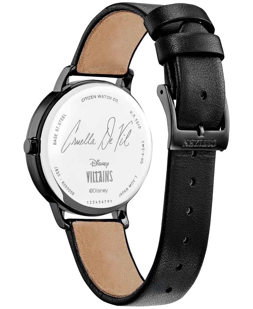 Disney by Citizen Eco-Drive Women's Cruella Black Leather Strap Watch 36mm