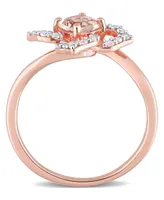 Morganite (1/2 ct. t.w.) and White Topaz (1/4 Rose Gold Plated Silver, Floral Ring