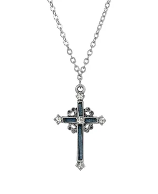 Pewter Hand Enamel Cross with Crystals Necklace