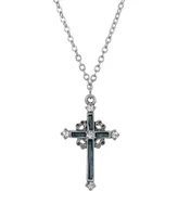 Pewter Hand Enamel Cross with Crystals Necklace
