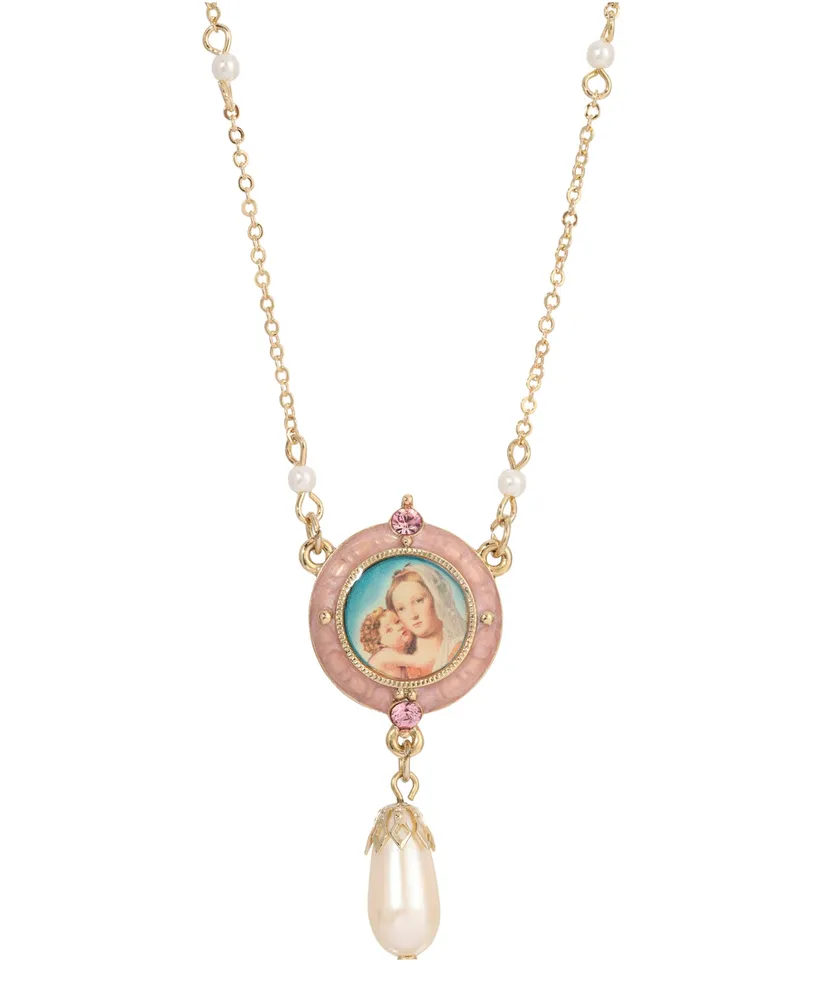 Symbols Of Faith 14K Gold-Dipped Pink Simulated Pearl Drop Pendant Mary and  Child Necklace | Plaza Las Americas