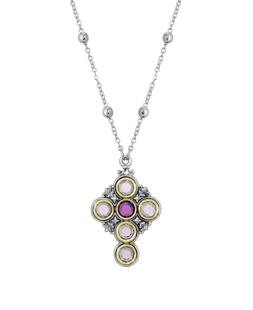 Pewter Cross Round Crystals Necklace