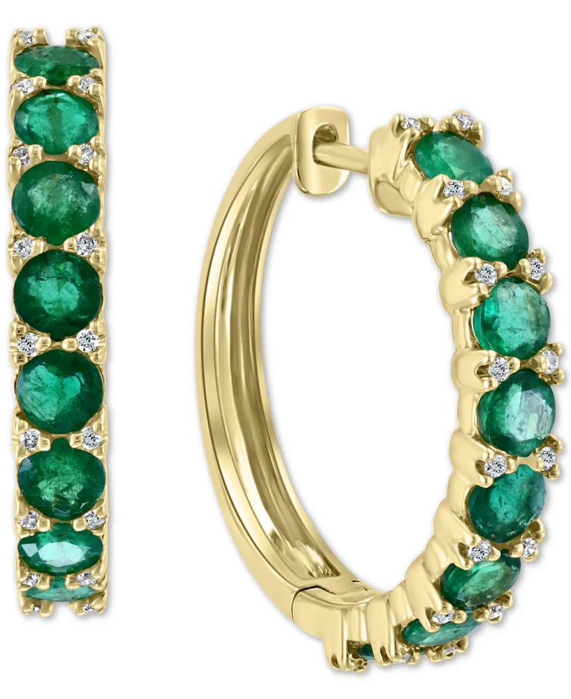 Effy Emerald (2-3/4 ct. t.w.) & Diamond (1/6 ct. t.w.) Hoop Earrings in 14k Gold