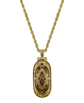 14K Gold-Dipped Red Enamel Swing Open Pendant Enclosed Crucifix Necklace