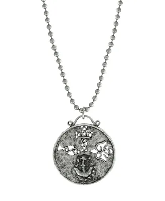 Pewter Christian Medallion with Cross Anchor Dove Necklace - Silver