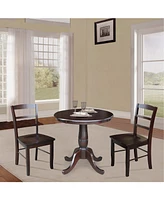 30" Round Top Pedestal Dining Table with 2 Madrid Ladderback Chairs, 3 Piece Dining Set