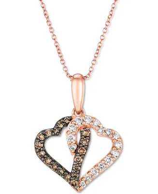 Le Vian Chocolate Diamond (1/5 ct. t.w.) & Nude Interlocking Heart 18" Pendant Necklace 14k Rose, Yellow or White Gold