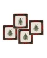 Spode Christmas Tree Tartan Square Tidbit Plates, Set of 4