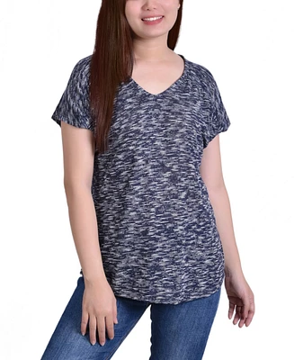 Women's Cap Sleeve Burnout with V-Neck and Shoulder Rouching Top