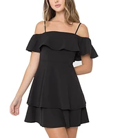 B Darlin Juniors' Ruffled Off-The-Shoulder Dress