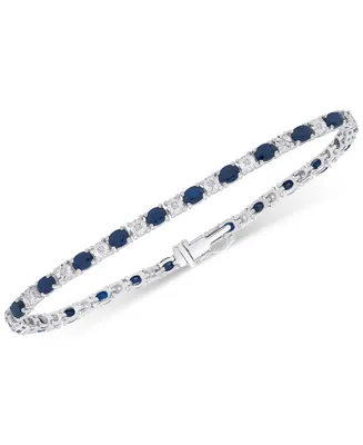Sapphire (3-3/8 ct. t.w.) & Diamond (1/10 ct. t.w.) Link Bracelet in Sterling Silver