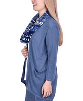 Women's Cardigan with Inset and Detachable Printed Scarf