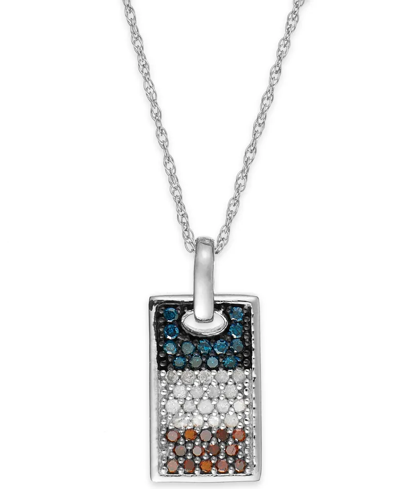 Diamond Flag Dog Tag Pendant Necklace in Sterling Silver (1/2 ct. t.w.)