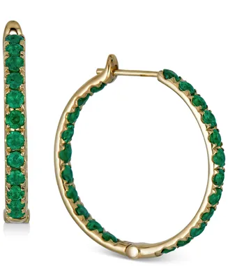 Sapphire & Out Small Hoop Earrings (6 ct. t.w.) Gold-Plated Sterling Silver, 1" (Also Emerald Ruby)