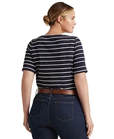 Lauren Ralph Plus Striped Cotton Boatneck T-Shirt