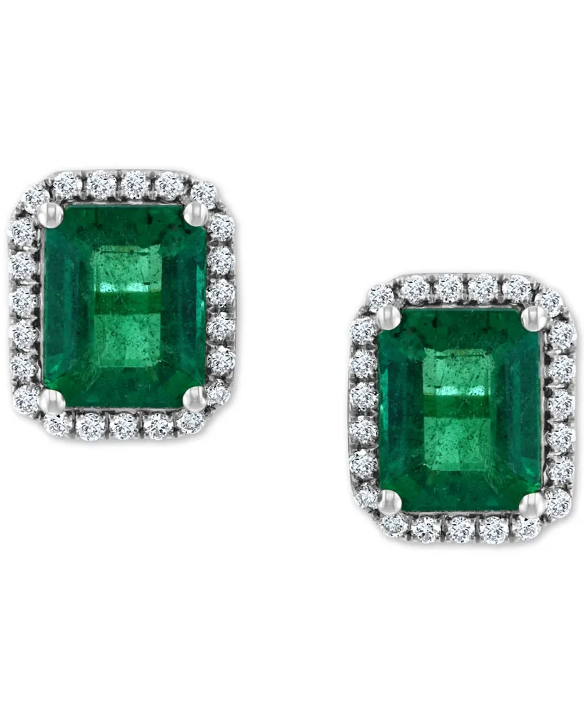 Effy Emerald (4-3/8 ct. t.w.) & Diamond (3/8 ct. t.w.) Stud Earrings in 14k White Gold