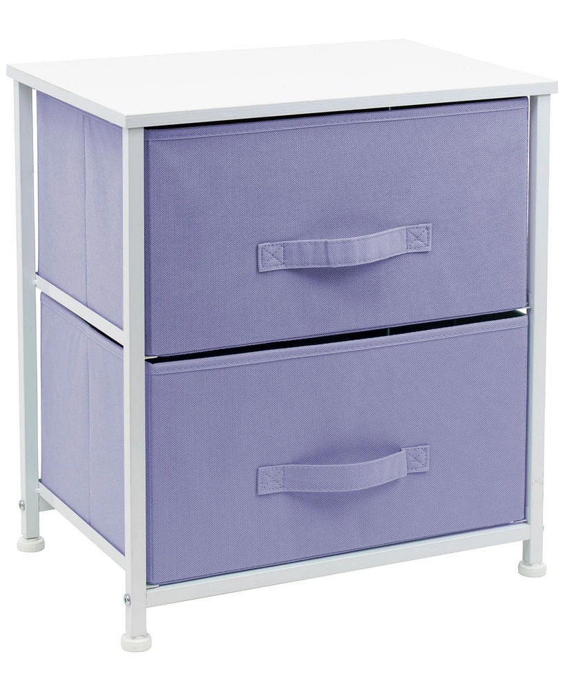 Sorbus Nightstand with 2 Drawers - Steel Frame, Wood Top & Easy Pull Fabric Bins - Great for Home, Bedroom