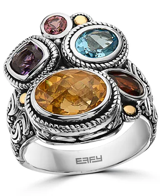 Effy Multi-Gemstone Statement Ring (4-3/4 ct. t.w.) in Sterling Silver & 18k Gold - Multi