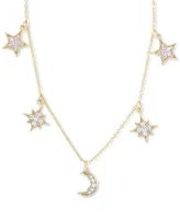 Cubic Zirconia Star & Moon Dangle Statement Necklace Sterling Silver, 16" + 2" extender (Also 14k Gold Over Silver)