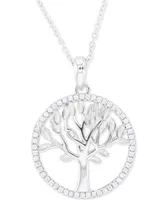 Cubic Zirconia Tree Pendant Necklace Sterling Silver & 14k Gold-Plate, 16" + 2" extender (Also Silver)
