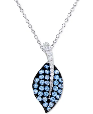 Cubic Zirconia Leaf 18" Pendant Necklace Sterling Silver