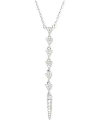 Cubic Zirconia Triangle Lariat Necklace in Sterling Silver, 16" + 2" extender
