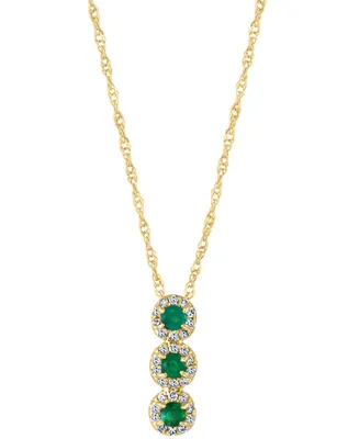 Emerald (1/6 ct. t.w.) & Diamond (1/10 Triple Halo 18" Pendant Necklace 14k Gold