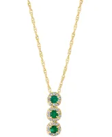 Emerald (1/6 ct. t.w.) & Diamond (1/10 Triple Halo 18" Pendant Necklace 14k Gold