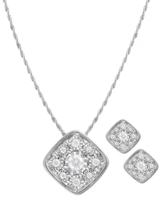 2-Pc. Set Diamond Square Cluster Pendant Necklace & Matching Stud Earrings (3/8 ct. t.w.) in Sterling Silver