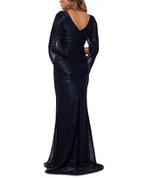 Betsy & Adam Metallic Cape Gown