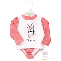 Hudson Baby Girls Swim Rashguard Set, Bonjour, 9-12 Months