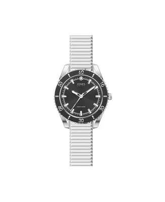 Jones New York Women's Genuine Diamond Black Dial and Silver-Tone Expansion Metal Bracelet Analog Watch 34mm