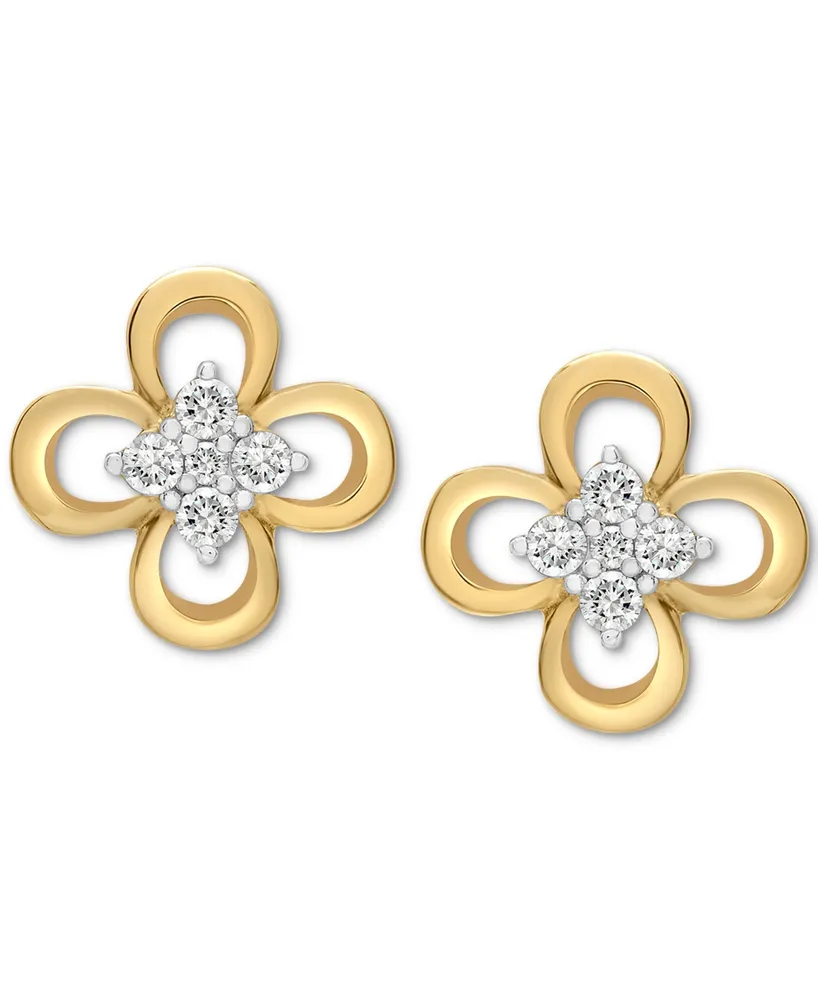 Wrapped Diamond Flower Stud Earrings (1/10 ct. t.w.) in 14k Gold, Created for Macy's