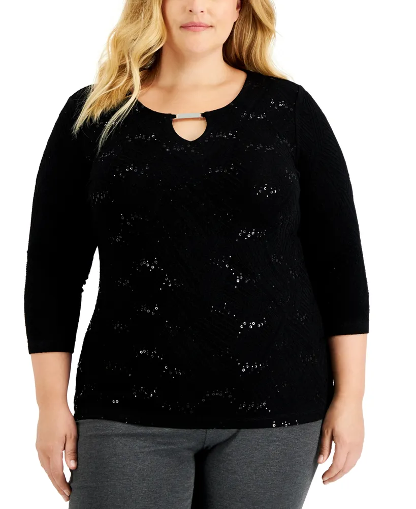 Jm Collection Plus Disco Dot Jacquard Top, Created for Macy's