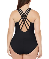 La Blanca Plus Island Goddess Cross Back Mio Tummy Control Removeable Cups One-Piece Swimsuit