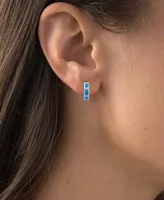 Lab-Created Blue Opal Inlay Brick Small Hoop Earrings in Sterling Silver, 0.6"