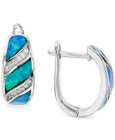 Lab-Created Blue Opal & Cubic Zirconia Huggie Hoop Earrings in Sterling Silver