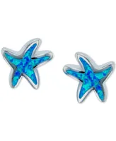 Lab-Created Blue Opal Starfish Stud Earrings in Sterling Silver