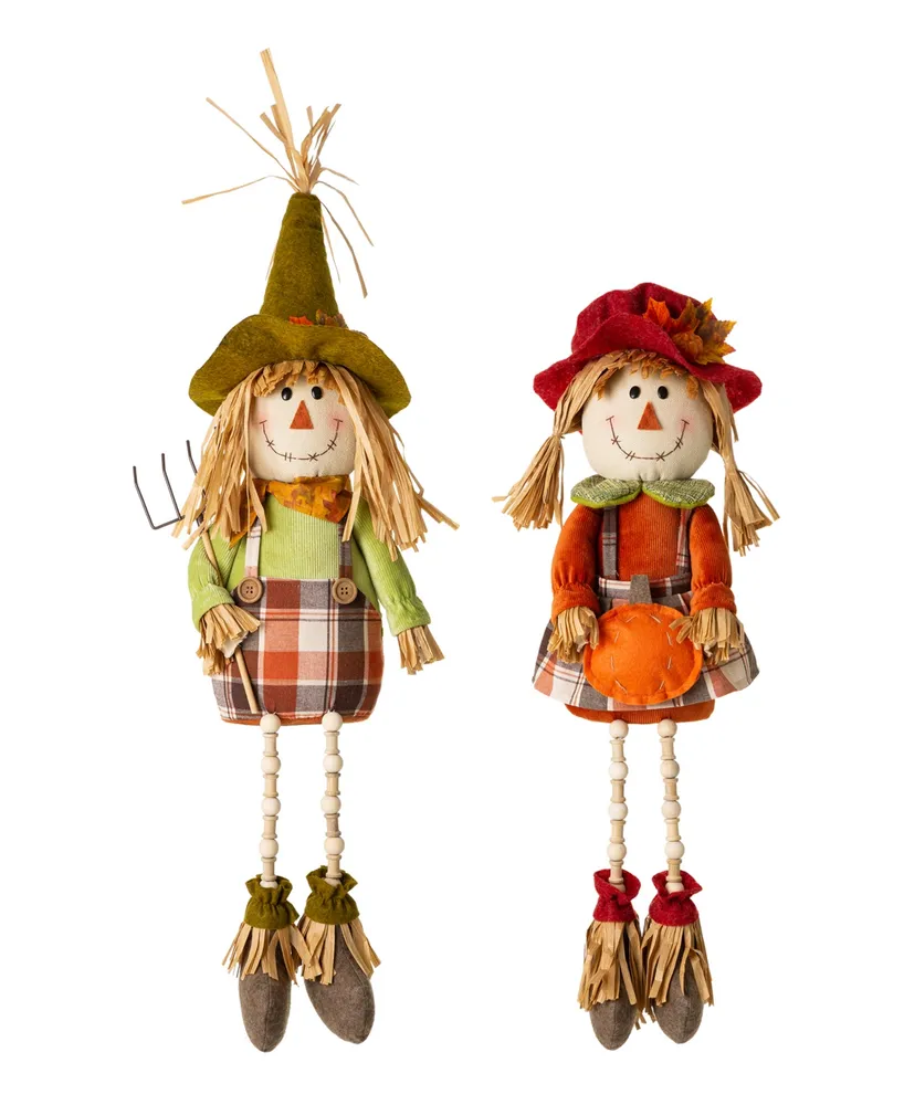 Glitzhome Set of 2 Fall Fabric Scarecrow Shelf Sitter