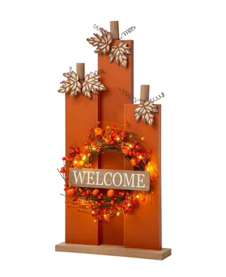 Glitzhome 30" H Fall Lighted Wooden Pumpkin Decor with Wreath