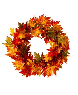 Glitzhome 24" D Fall Lighted Maple Leaves Wreath