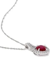 Ruby (1 ct. t.w.) & Diamond (1/6 ct. t.w.) Heart 17" Pendant Necklace in 14k White Gold
