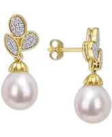 Cultured Freshwater Pearl (9mm) & Diamond (1/5 ct. t.w.) Drop Earrings in 10k Gold