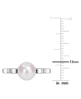 Cultured Freshwater Pearl (7mm) & Lab-Created White Sapphire Accent Ring Sterling Silver