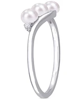 Cultured Freshwater Pearl (3-1/2-4mm) & Diamond Accent Bypass Ring Sterling Silver