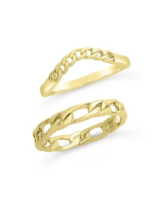 Women's Figaro and Curb Chain Link Ring Set, Pack of 2