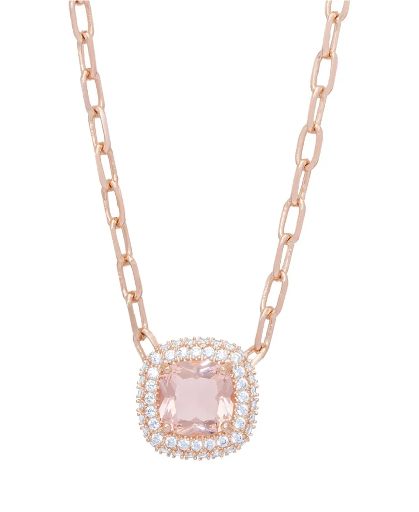 Simulated Morganite Cubic Zirconia Paperclip 18" Rose Gold Plate Necklace